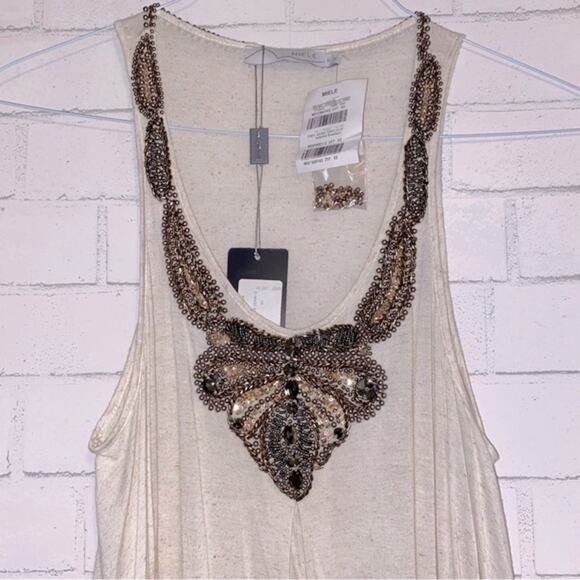 NEW Carlos Miele $255 Beaded Flowy Tank Tunic Dress Cover Up Ivory MEDIUM - Picture 2 of 15